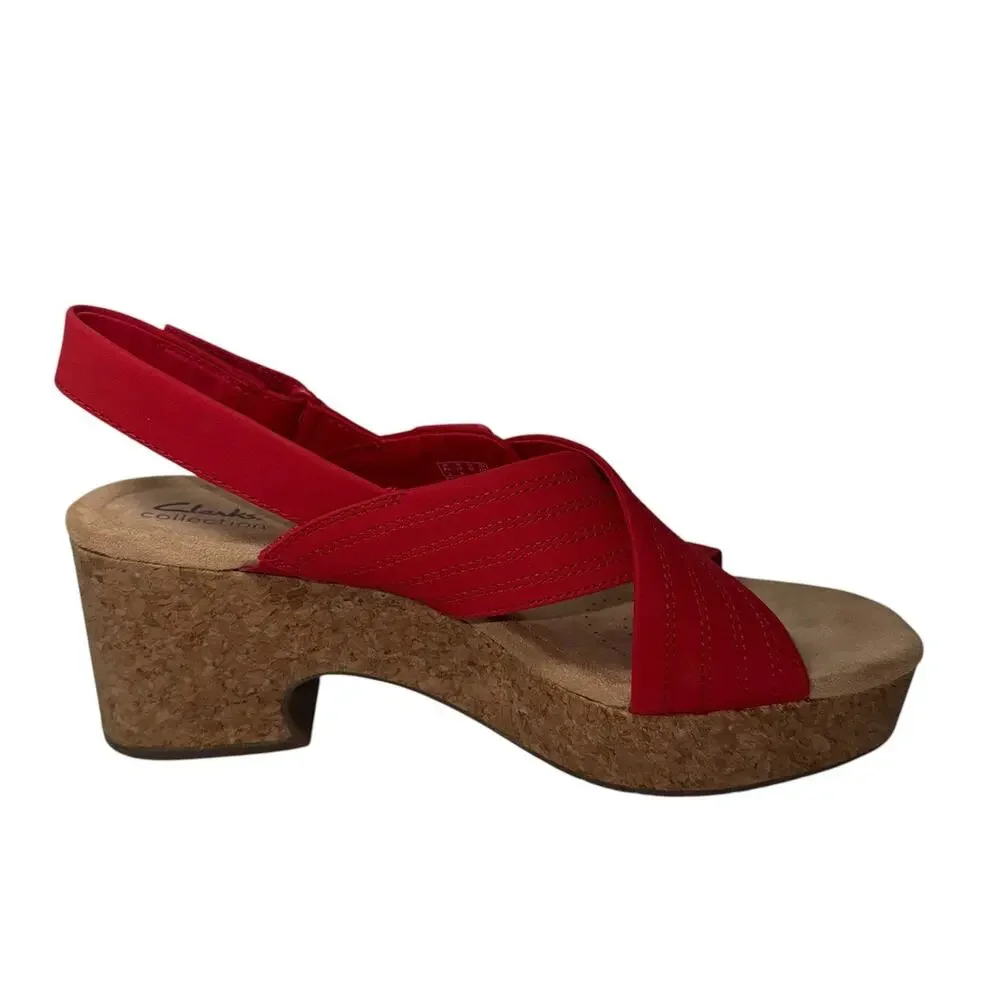 Clarks Collection Nerisa West Buckle Wedge Sandals Cherry Nubuck SZ/12 M